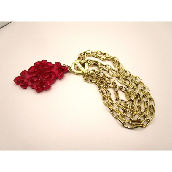 ZENZII Scrolling Heart Fuchsia Acrylic Pendant Necklace Convertible Toggle Chain - Picture 3 of 6